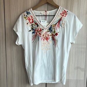 Embroidered Floral White Blouse